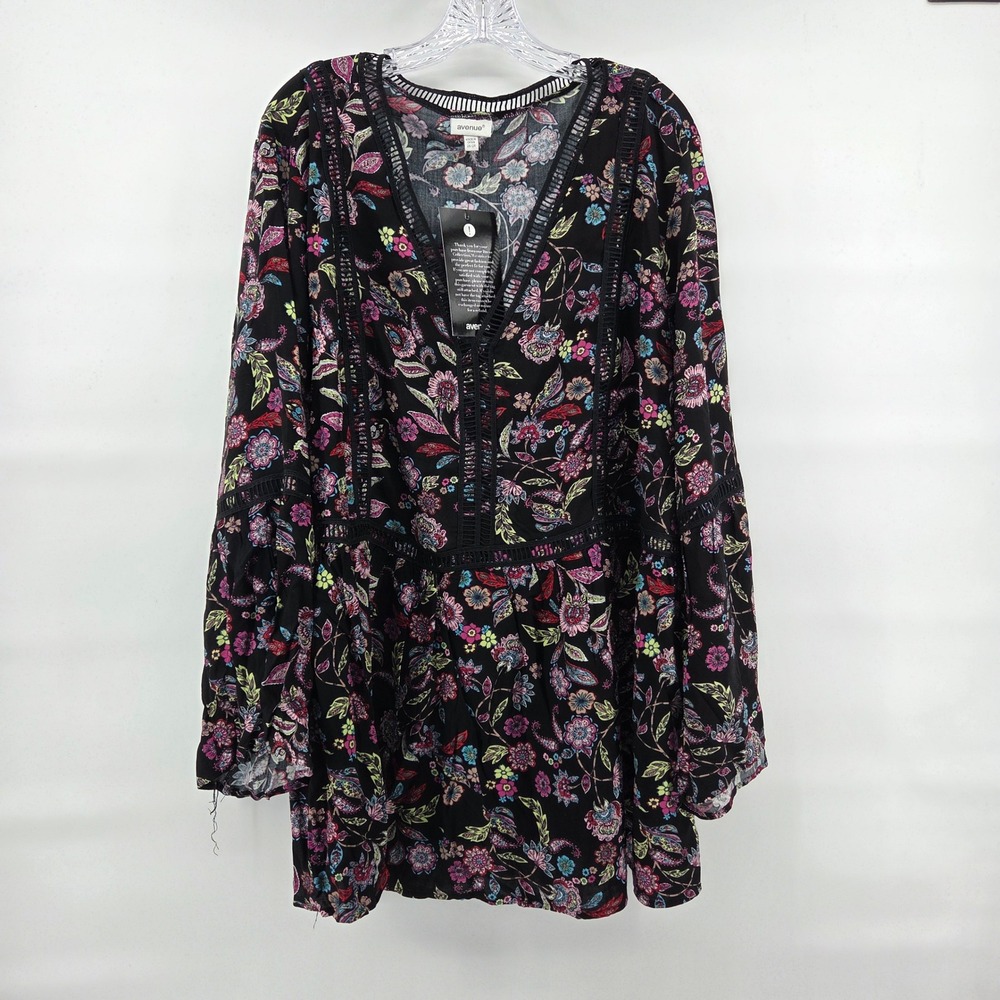Avenue Black Floral Peasant Blouse